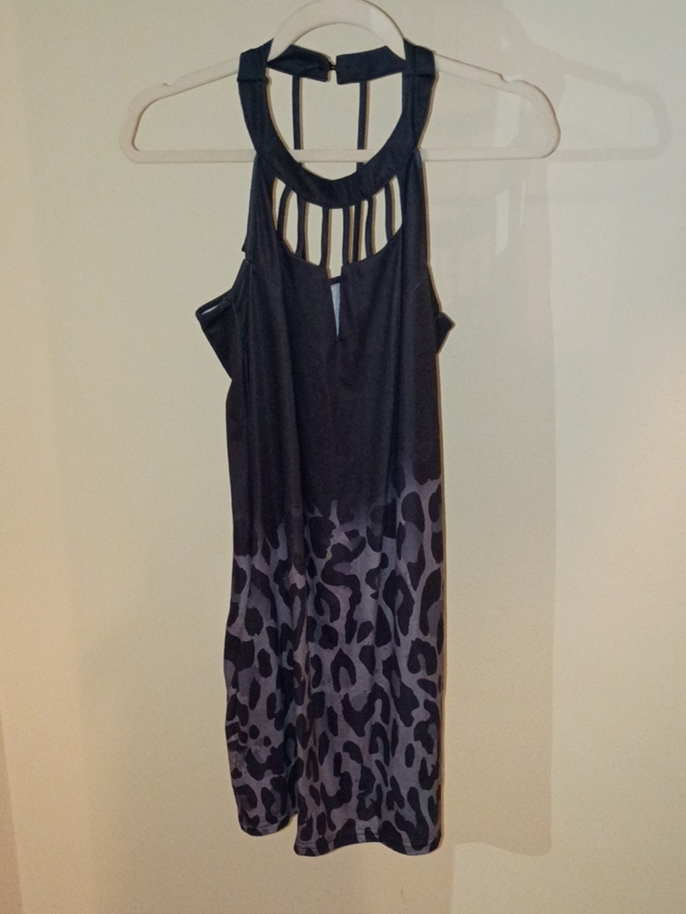 Womens Black & Gray Animal-Print Midi Dress with Strappy Neckline